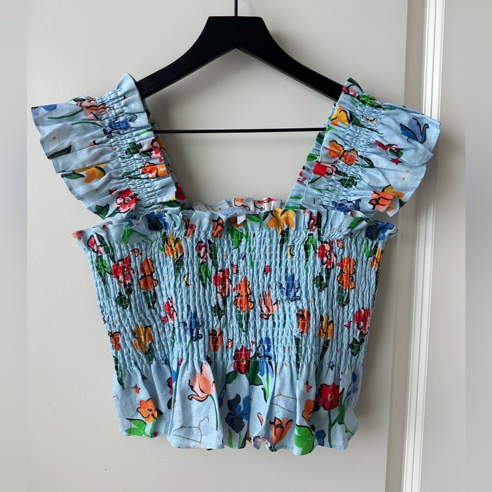 Cropped flutter strap Shirred top